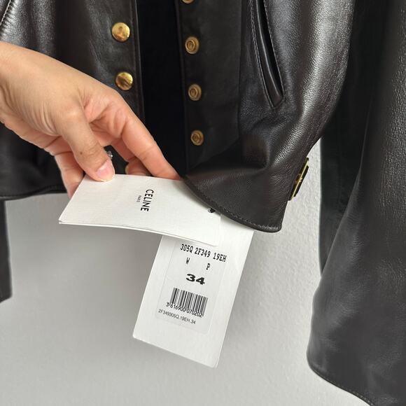 Celine Pure Collar Jacket with Snap Buttons in Soft Lambskin  Size 34 New - Picture 5 of 13